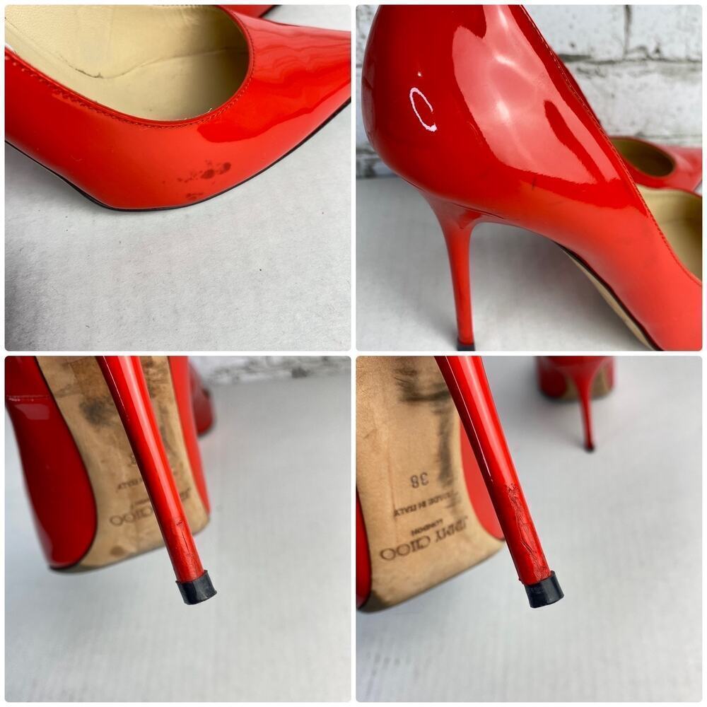 Jimmy Choo Heels Pumps Point Toe Stiletto Shoes Patent Leather Red 38 8 - Picture 10 of 15